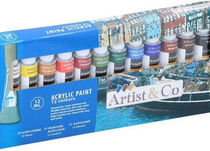 Artist & Co - Acrylverf - 12 Stuks - Diverse Kleuren - 12 ml per Tube - MBDeals.nl