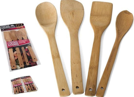 Bamboe keukenlepels set van 4 stuks, 30 cm, vaatwasserbestendig - MBDeals.nl