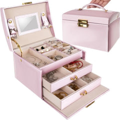 Beautylushh - Sieradendoos/Koffer - 20 Compartimenten - Afsluitbaar - Roze met Gouden Accenten - MBDeals.nl
