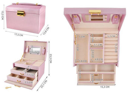 Beautylushh - Sieradendoos/Koffer - 20 Compartimenten - Afsluitbaar - Roze met Gouden Accenten - MBDeals.nl
