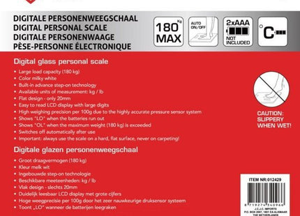 Benson digitale personen weegschaal tot 180 kg, glazen plateau, wit, 26 x 26 cm - foto 2