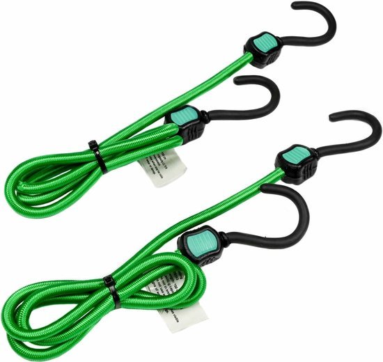 Benson elastische bagagespin 100 cm met gecoate haken, zwart, 2 stuks