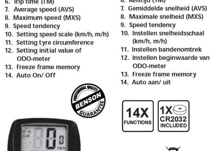 Benson - Fietscomputer - 14 Functies - Bedraad - Inclusief Batterij - MBDeals.nl