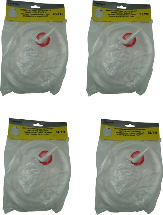 Benson jerrycan met kraan 5 liter, opvouwbaar en transparant, 4 stuks