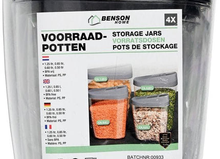 Benson luchtdichte voorraadpotten, 4 stuks van 0,5 tot 1,25 liter - MBDeals.nl
