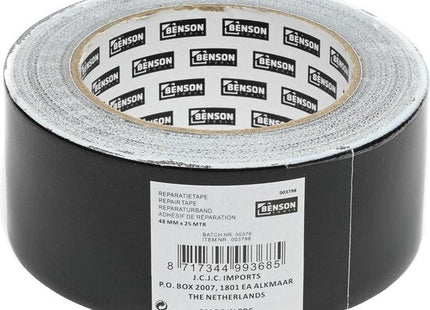 Benson reparatietape zwart, waterbestendige duct tape van 48 mm x 25 meter - MBDeals.nl
