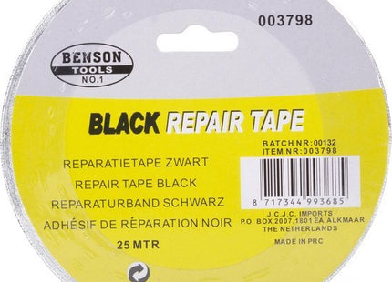 Benson reparatietape zwart, waterbestendige duct tape van 48 mm x 25 meter - MBDeals.nl