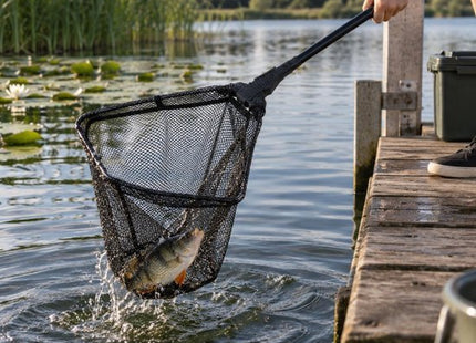 Benson schepnet met uitschuifbare steel voor vissen en vijveronderhoud, zwart - MBDeals.nl