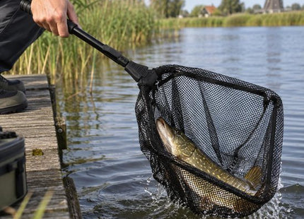 Benson schepnet met uitschuifbare steel voor vissen en vijveronderhoud, zwart - MBDeals.nl