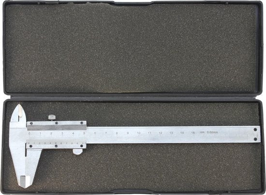 Benson schuifmaat analoog 150 mm van metaal, nauwkeurig tot 0,01 mm, met opbergbox - MBDeals.nl