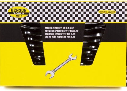 Benson steeksleutelset 12-delig chroom vanadium staal 6 tot 32 mm met houder - MBDeals.nl