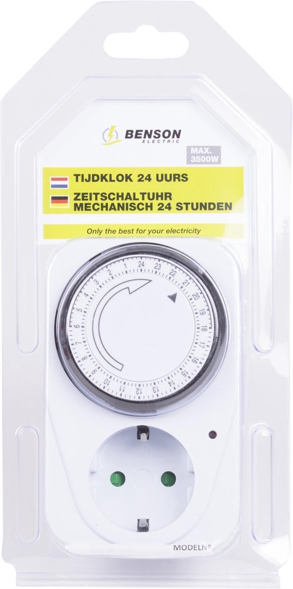 Benson - Stopcontact met Randaarde – Analoge Schakelklok - Kinderbeveiliging - Geschikt voor Verlichting en Apparaten - MBDeals.nl