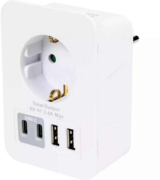 Benson - Stopcontact Splitter - 2x USB - A - 2x USB - C - Wit - MBDeals.nl