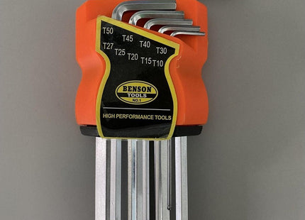 Benson - Torx Sleutelset - 9 - delig - T10 tot T50 - Geschikt voor Torx met en zonder Pinnetje - MBDeals.nl