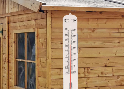 Buiten thermometer wit 39 cm - Kunststof tuinthermometers - Tuin artikelen - MBDeals.nl