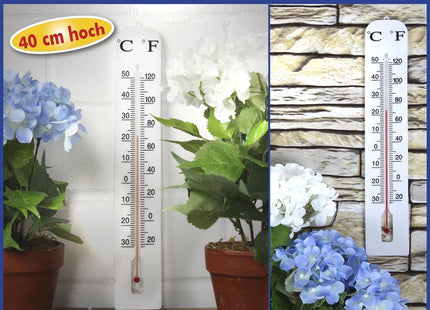 Buiten thermometer wit 39 cm - Kunststof tuinthermometers - Tuin artikelen - MBDeals.nl