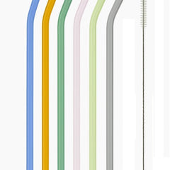 Chefware glazen rietjes gekleurd 6 stuks, licht gebogen, 23 cm met schoonmaakborstel - MBDeals.nl