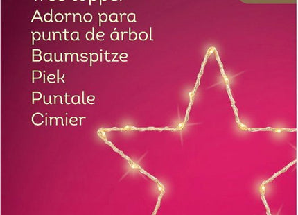 Decoris gouden kerstboompiek in sterrenvorm met led in warm wit, 27 cm - foto 2