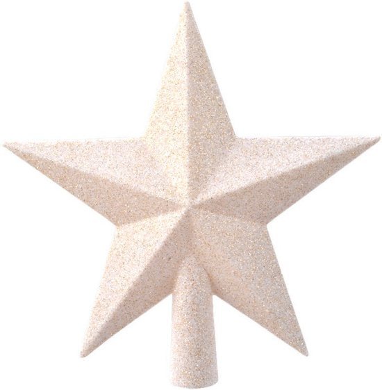 Decoris kerstboompiek ster wol wit met glitters, 19 x 19 cm