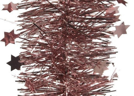 Decoris - Kerstboom Slinger met Sterren - Roze - 270 cm - Kunststof - Lametta Glans - MBDeals.nl