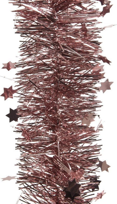 Decoris - Kerstboom Slinger met Sterren - Roze - 270 cm - Kunststof - Lametta Glans - MBDeals.nl