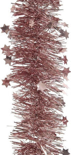 Decoris - Kerstboom Slinger met Sterren - Roze - 270 cm - Kunststof - Lametta Glans - MBDeals.nl