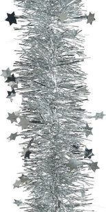 Decoris - Kerstboom Slinger met Sterren - Zilver - 270 cm - Kunststof - Lametta Glans - MBDeals.nl
