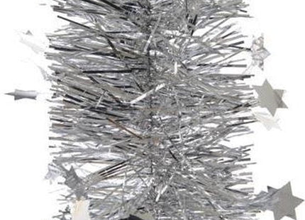 Decoris - Kerstboom Slinger met Sterren - Zilver - 270 cm - Kunststof - Lametta Glans - MBDeals.nl