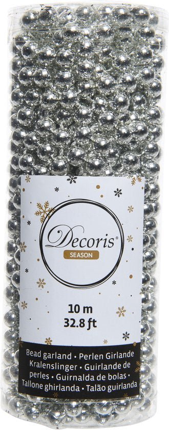 Decoris kerstslinger met zilveren kralen van 0,8 cm, 10 meter lang
