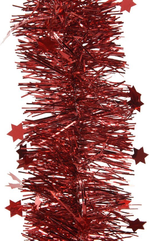 Decoris - Kerstslinger - Sterren - Rood - 270 cm - Folie/Tinsel - MBDeals.nl