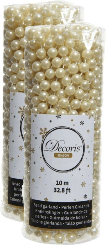 Decoris kerstslingers met parelkralen in champagne, 2 x 10 meter