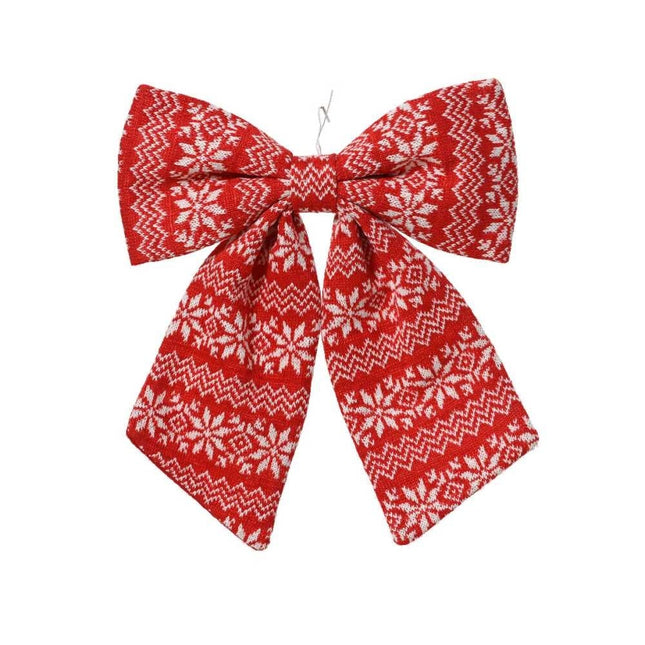Decoris - Kerststrik - 22x20cm - Rood met Sneeuwvlokken - Sterk Polyester - MBDeals.nl