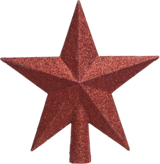Decoris - Piek Plastic Ster - Glitter - Kerstrood - 19x19cm - MBDeals.nl