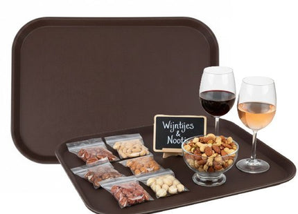 Dienblad antislip voor horeca, 35 x 45 cm, bruin kunststof, 2 stuks