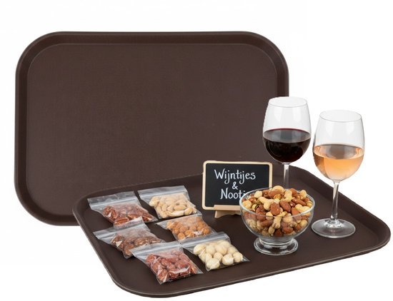 Dienblad antislip voor horeca, 35 x 45 cm, bruin kunststof, 2 stuks