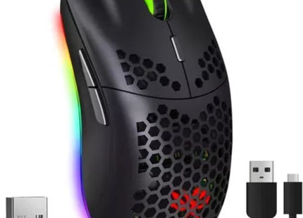Draadloze gaming muis met 2400 DPI, RGB-verlichting en oplaadbare batterij, zwart - MBDeals.nl