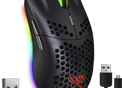 Draadloze gaming muis met 2400 DPI, RGB-verlichting en oplaadbare batterij, zwart - MBDeals.nl