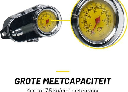 Dunlop - Bandenspanningsmeter - Analoog - Met Opbergdoosje - Zwart/Zilver - MBDeals.nl