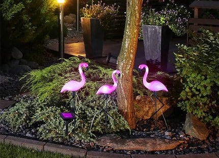 Flamingo tuinlamp op zonne-energie met 2 leds, roze, set van 3 - MBDeals.nl