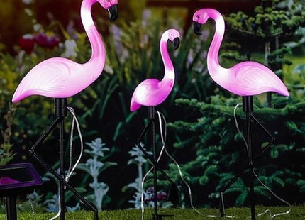 Flamingo tuinlamp op zonne-energie met 2 leds, roze, set van 3 - MBDeals.nl