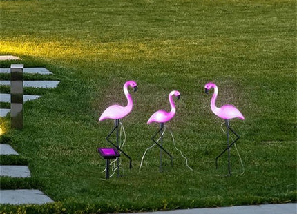 Flamingo tuinlamp op zonne-energie met 2 leds, roze, set van 3 - MBDeals.nl
