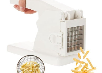Frietsnijder met hendel en stalen mes voor gelijke frieten, wit