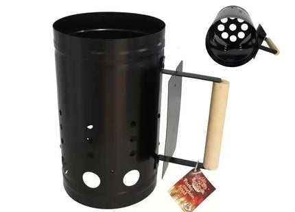 Gerimport - Barbecue Starter Bucket - Zwart - Metaal - Houten Handvat - MBDeals.nl