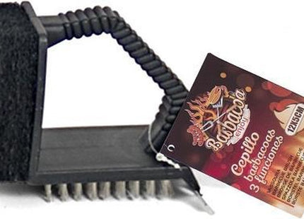 Gerimport - Barbecueborstel - Zwart Staal - 12 X 5 Cm - 3 Functies - MBDeals.nl