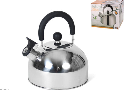 Gerimport Fluitketel - RVS - 2.5 Liter - Zilver/Zwart - 21.5 X 19.5 X 21.5 Cm - MBDeals.nl