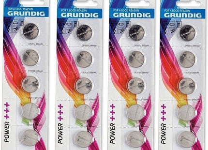 Grundig knoopcelbatterijen CR2032 3V lithium, 20 stuks in 4 pakjes