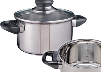 Hauhalt - Pan met Glazen Deksel - RVS - Ø 16cm - 1.5 Ltr. Capaciteit - MBDeals.nl