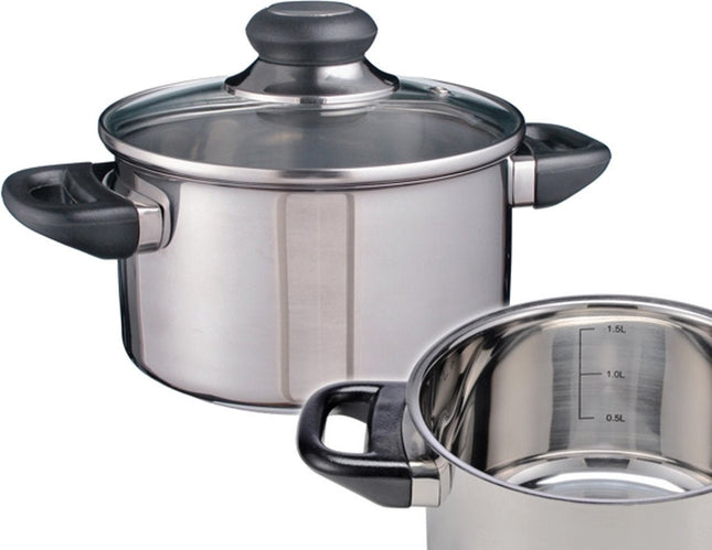 Hauhalt - Pan met Glazen Deksel - RVS - Ø 16cm - 1.5 Ltr. Capaciteit - MBDeals.nl
