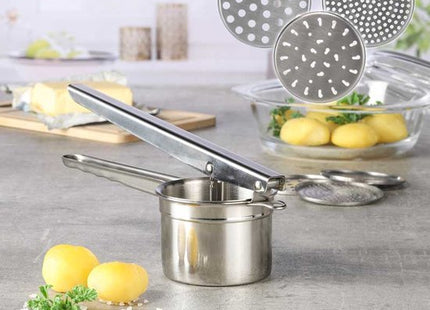 Haushalt aardappelpers roestvrij staal met 3 verwisselbare schijven - MBDeals.nl