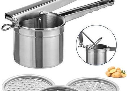 Haushalt aardappelpers roestvrij staal met 3 verwisselbare schijven - MBDeals.nl